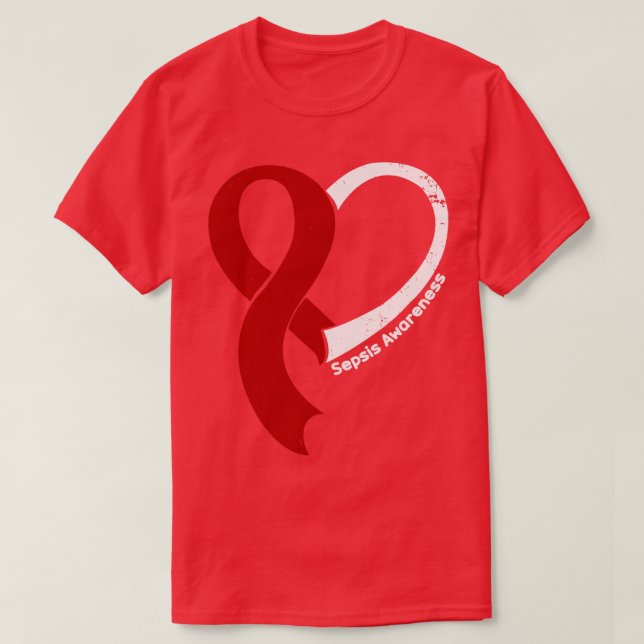 Sepsis Awareness Hope Love Heart Ribbon Happy Vale T-Shirt (Design Front)