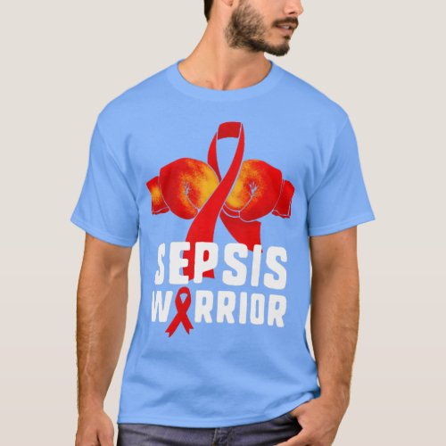 Sepsis Warrior Red Ribbon Boxing Gloves Awareness  T_Shirt