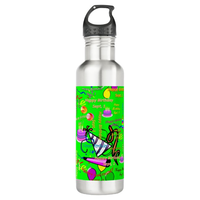 sept, 1 kids birthday stainless steel water bottle (Front)