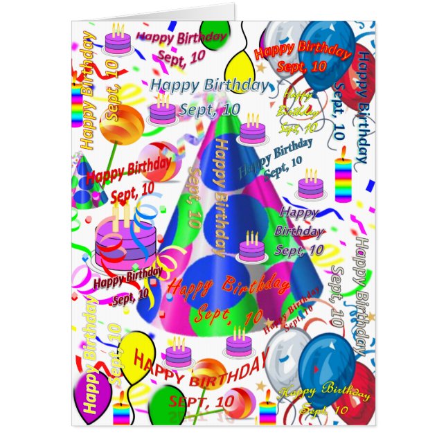 September, 10 Birthday Card, Large Birthday Card (Front)