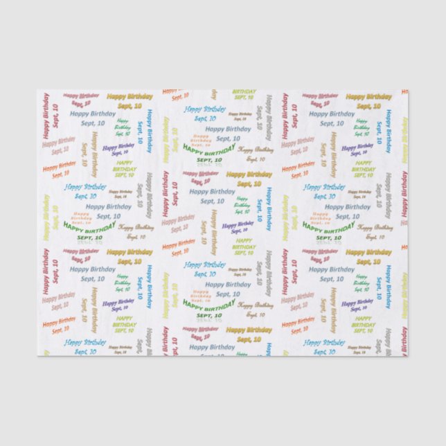 September, 10 Birthday Tissue Paper (Front)