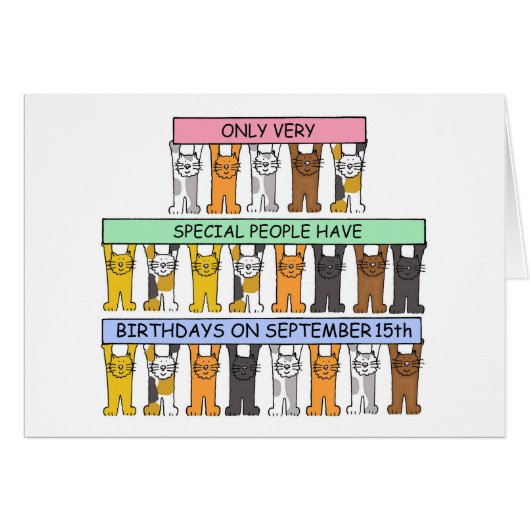 September 15th Birthday Cartoon Cats Cards (Front Horizontal)