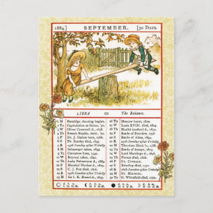 September 1884 Almanac. Libra, The Balance Postcard