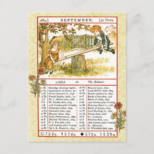September 1884 Almanac  Libra The Balance Postcard