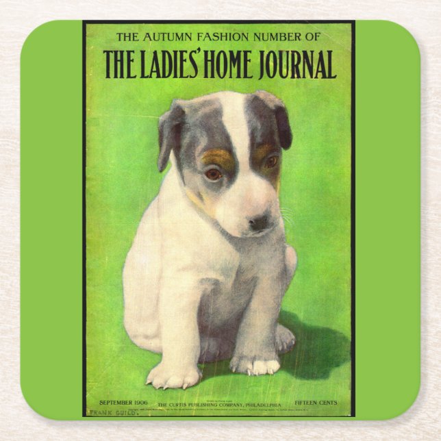 September 1906 Ladies Home Journal cover puppy Square Paper Coaster (Front)