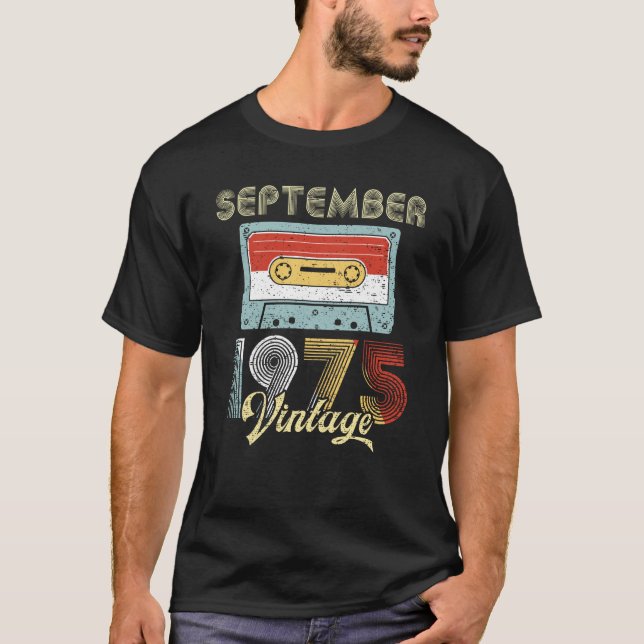 September 1975 Vintage Birthday Cassette Tape T-Shirt (Front)