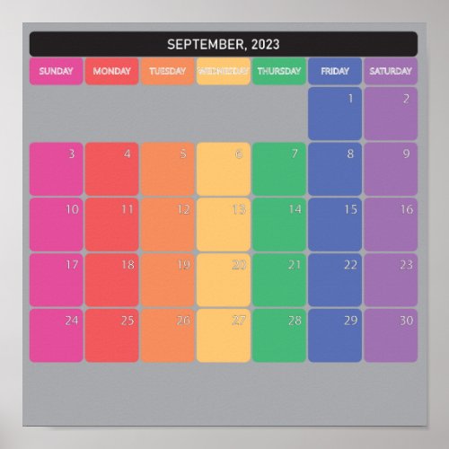 September 2023 planer calendar color days poster