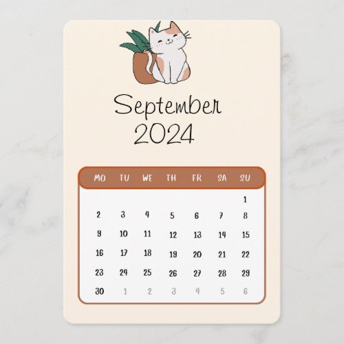 September 2024 Stand Alone Cat And Plant Calendar