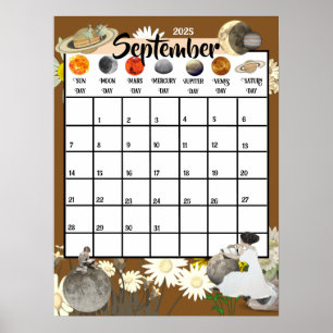 September 2025 Monthly Calendar Astrological Poster
