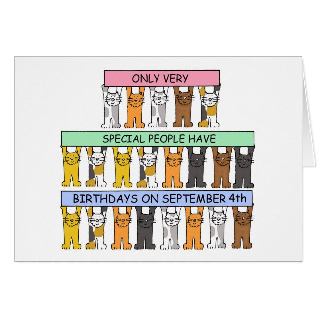 September 4th Birthday Cartoon Cats Fun Cards (Front Horizontal)