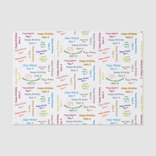 September, 8 Birthday Tissue Paper (Front)