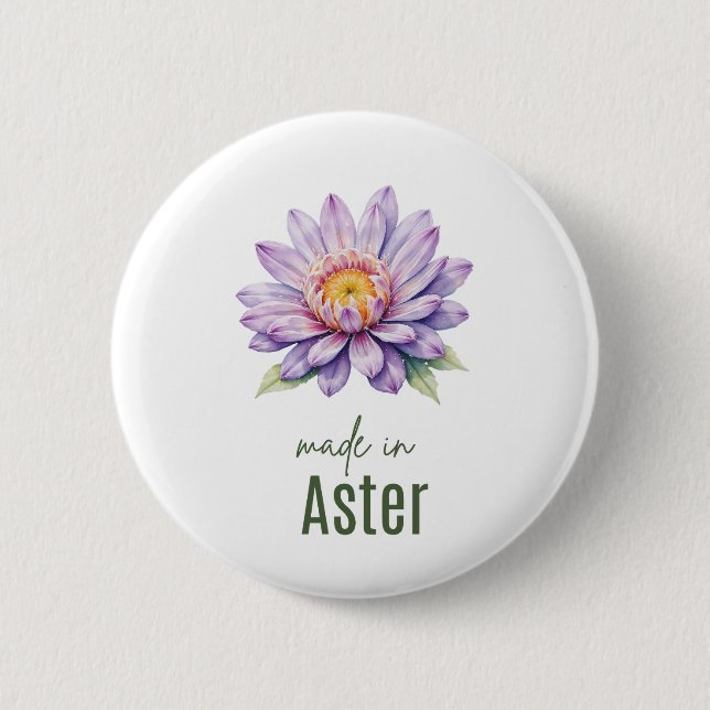 September Aster  Birth Flower Flat Thank You  Button (Front)