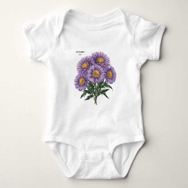 September Aster Birth Month Custom Floral Art Baby Bodysuit (Front)