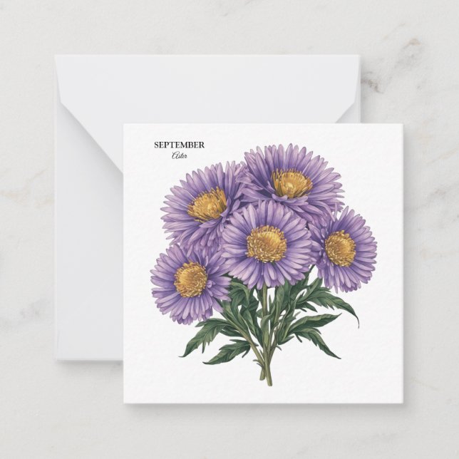 September Aster Birth Month Custom Floral Art Note Card (Front)
