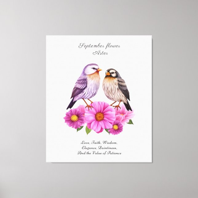 September Aster Flower with Birds Birth Gift  Canvas Print (Front)