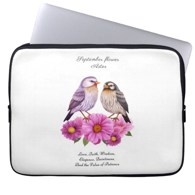 September Aster Flower with Birds Birth Gift  Laptop Sleeve (Front)