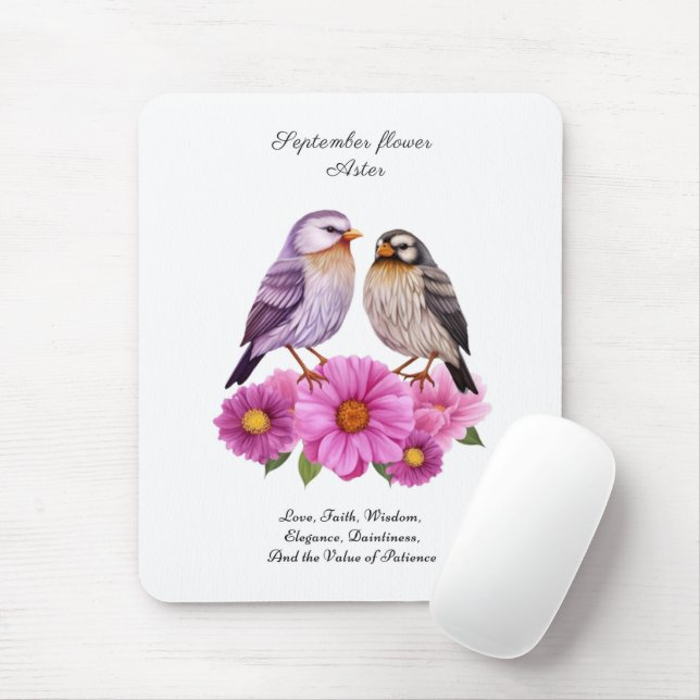 September Aster Flower with Birds Birth Gift  Mouse Pad (With Mouse)