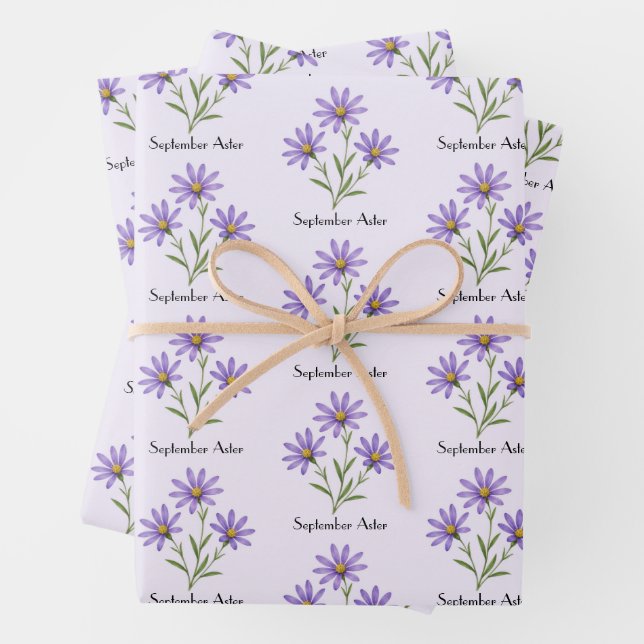 September Aster Flowers Wrapping Paper Sheets (In situ)