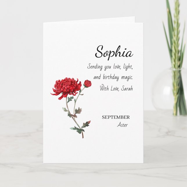September Aster Personalized Birthday Card (Front)