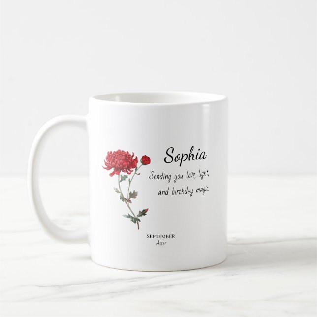 September Aster Personalized Birthday Coffee Mug (Left)