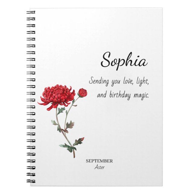 September Aster Personalized Birthday Notebook (Front)