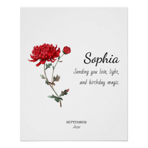 September Aster Personalized Birthday Poster
