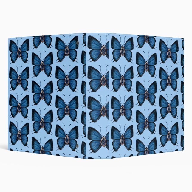 September Birth Blue Sapphire Butterfly Pattern 3 Ring Binder (Background)