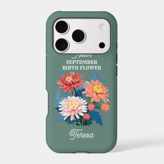 September Birth Flower Custom Name Iphone Case (Back)