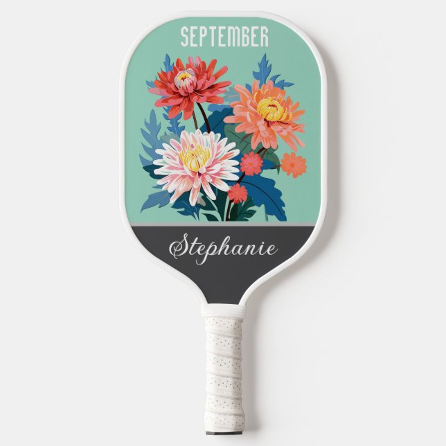 September Birth Flower Custom Name Pickleball Paddle (Front)