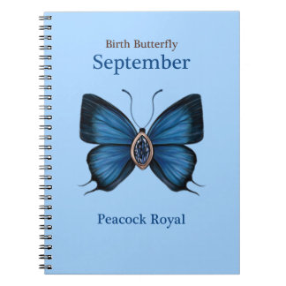 September Birth Gemstone Butterfly - Peacock Royal Notebook