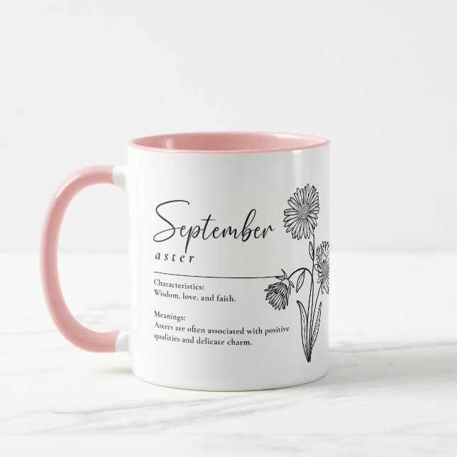 September Birth Month Flower Aster Minimalist Mug (Left)