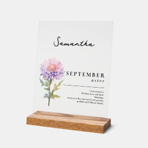 September Birth Month Flower Aster Personalized Acrylic Sign