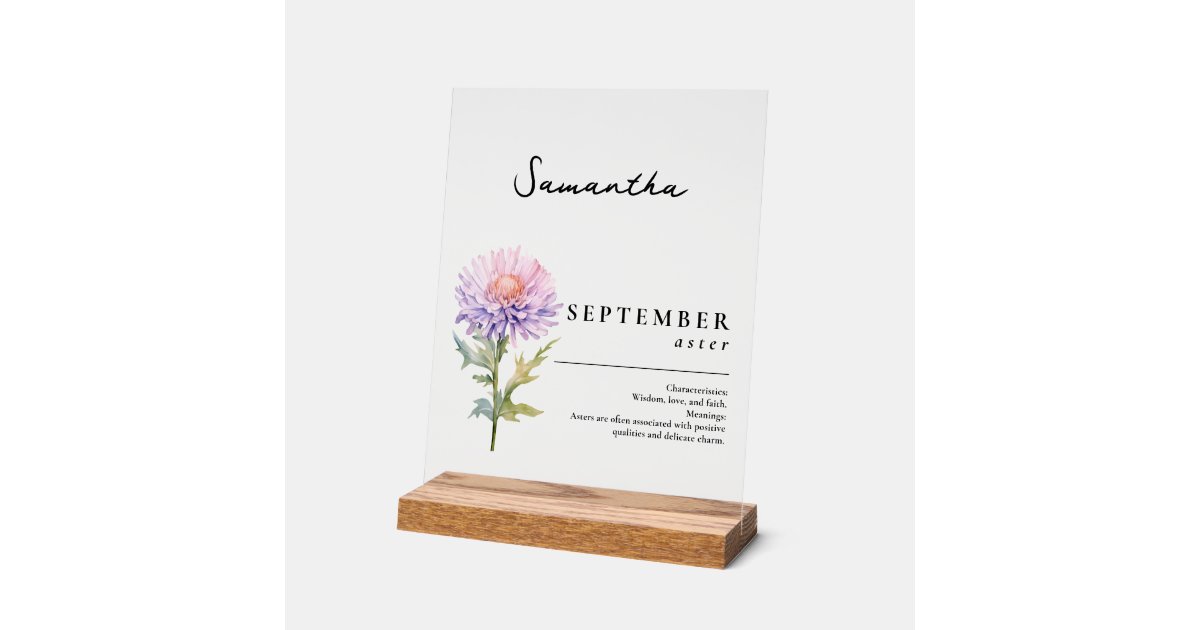 Aster Sign September Birth Month Flower Aster Personalized Acrylic Sign | Zazzle