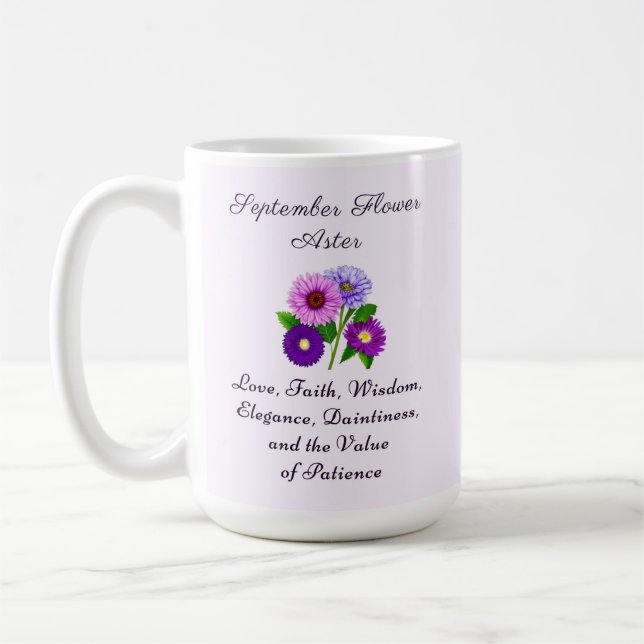 September Birth Month Flower Aster Personalized  Coffee Mug (Left)
