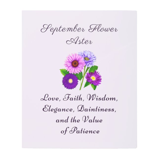 September Birth Month Flower Aster Personalized  Metal Print (Front)