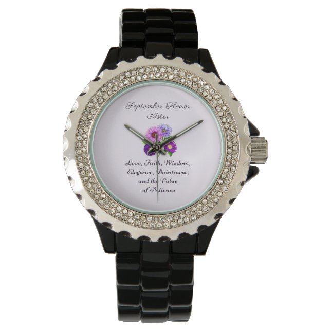 September Birth Month Flower Aster Personalized  Watch (Front)