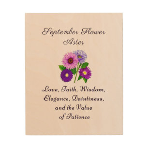September Birth Month Flower Aster Personalized Wood Wall Art