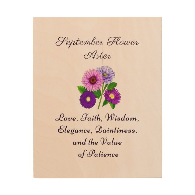 September Birth Month Flower Aster Personalized  Wood Wall Art (Front)