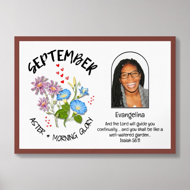 SEPTEMBER Birth Month Flower NAME PHOTO Christian Framed Art (Framed Front)