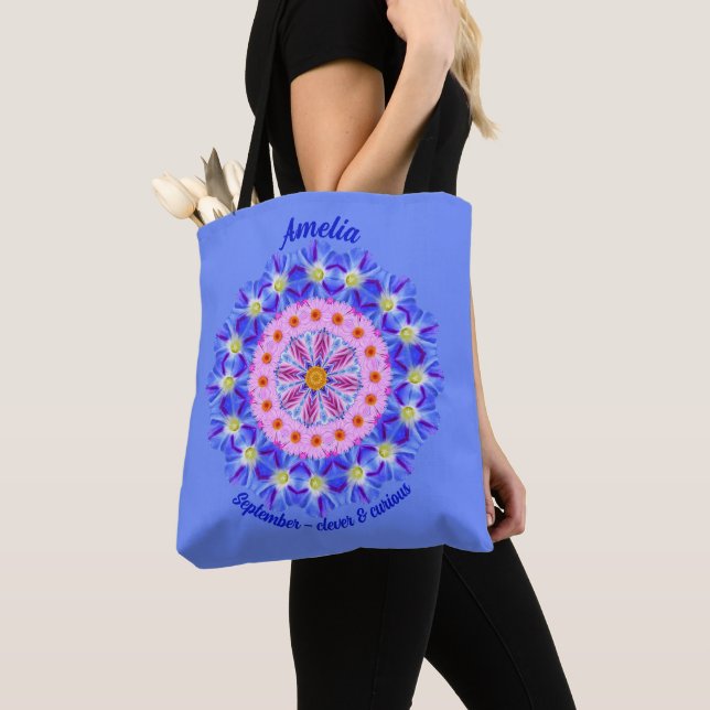September Birth Month Flower Personalized Carry.ll Tote Bag (Close Up)