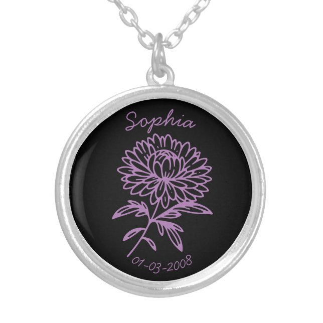 September Birth Month Flower Tattoo Aster Necklace (Front)