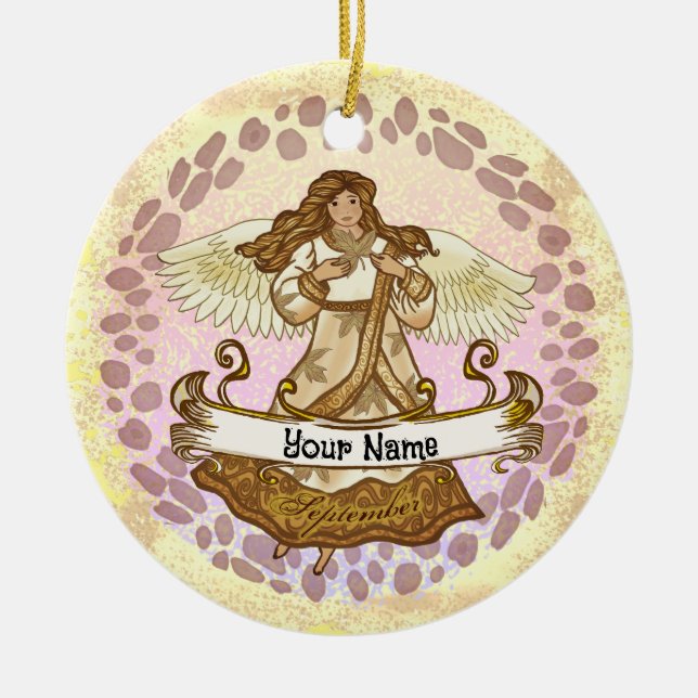 September Birthday Angel Ceramic Ornament (Front)