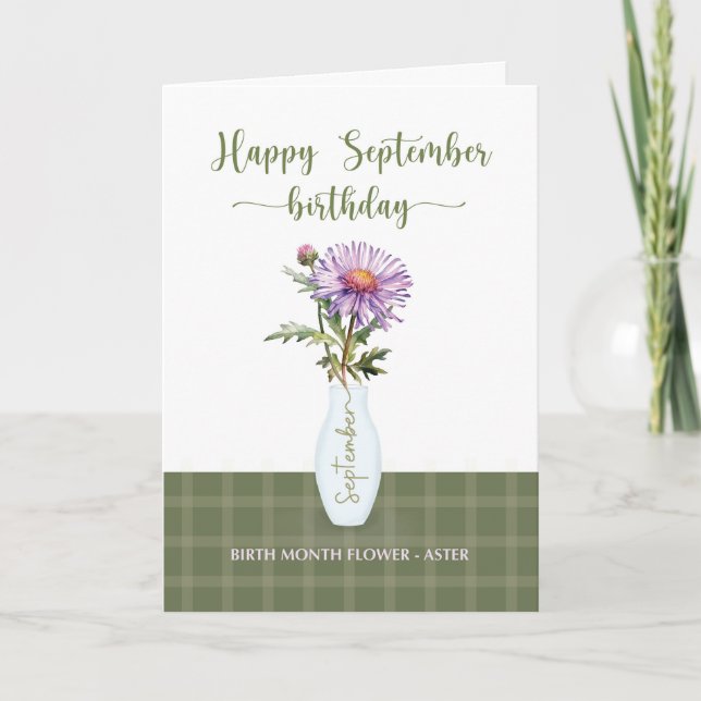 September Birthday Aster Birth Month Flower Card (Front)