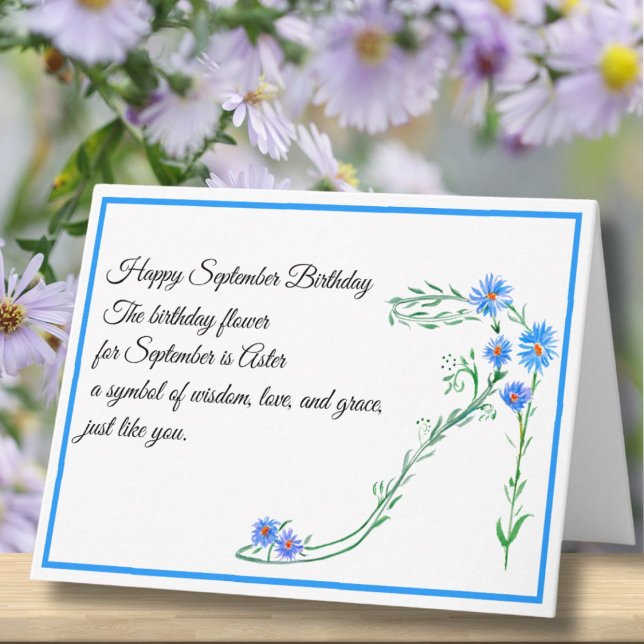 September Birthday Birth Month Flower Blue Aster  Card (Creator Uploaded)