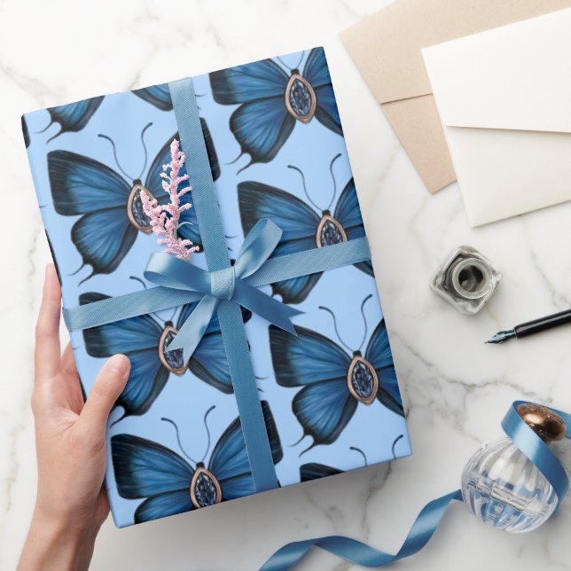 September Birthday Blue Butterfly Design Regal  Wrapping Paper (Gifting)
