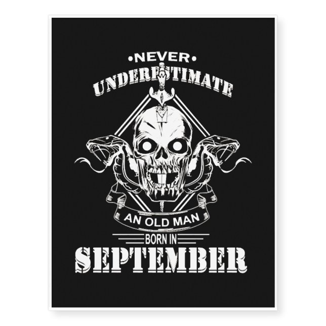 September birthday sayings never underestimate an temporary tattoos (Front)