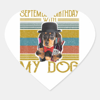 September Birthday With My Dachshund Dog 2020 Heart Sticker
