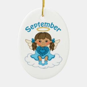 September Birthstone Angel Brunette Ceramic Ornament