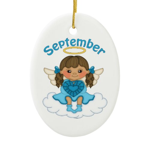 September Birthstone Angel Brunette Ceramic Ornament