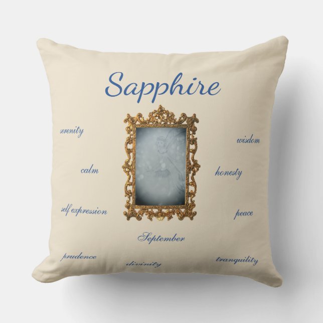 September Birthstone Sapphire Fairy Throw Pillow (Front)